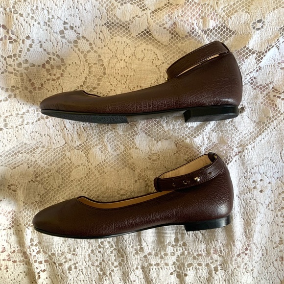 Brown leather ballet flats with ankle straps - Picture 3 of 8
